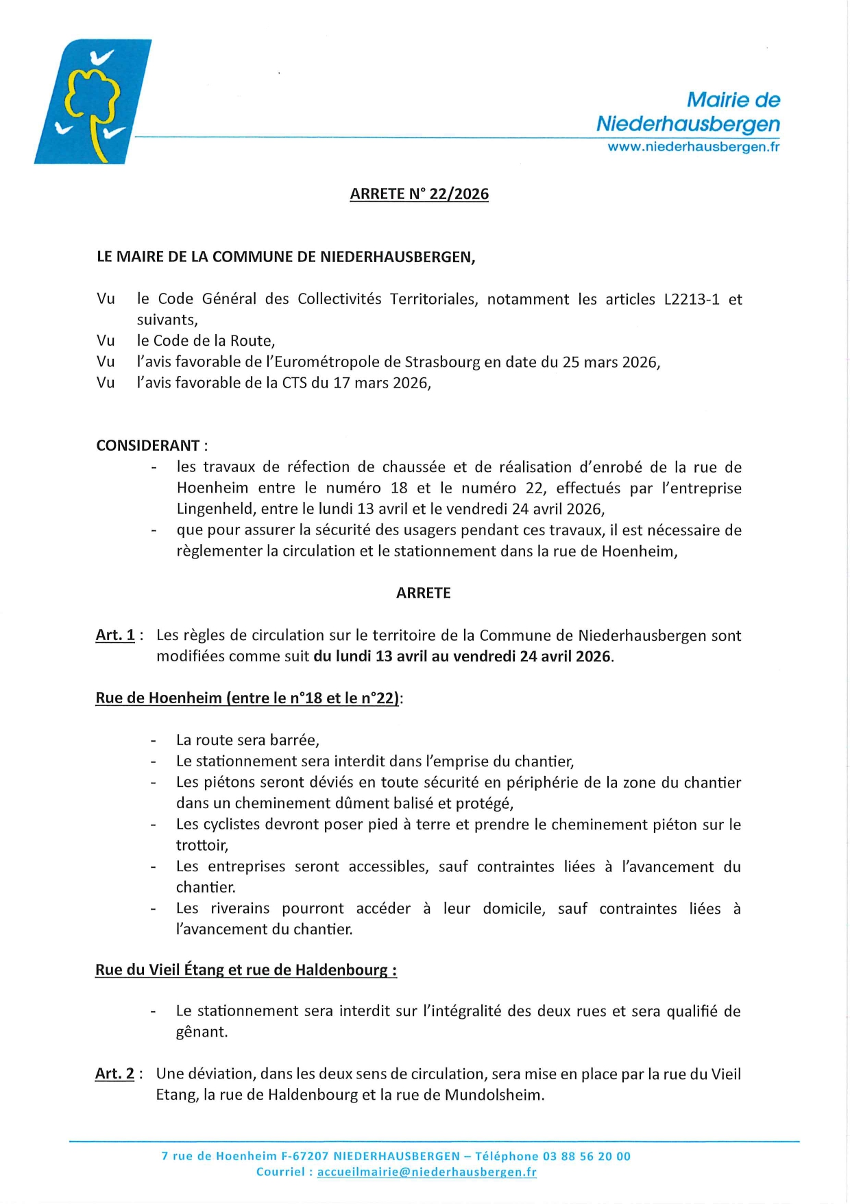 Arr&ecirc;t&eacute; 22/2026 recto