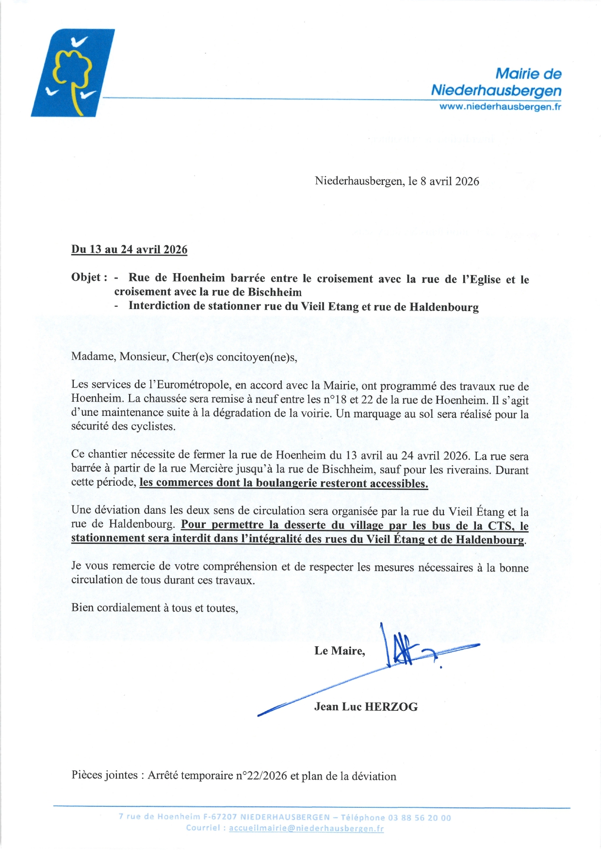 courrier de Monsieur le Maire